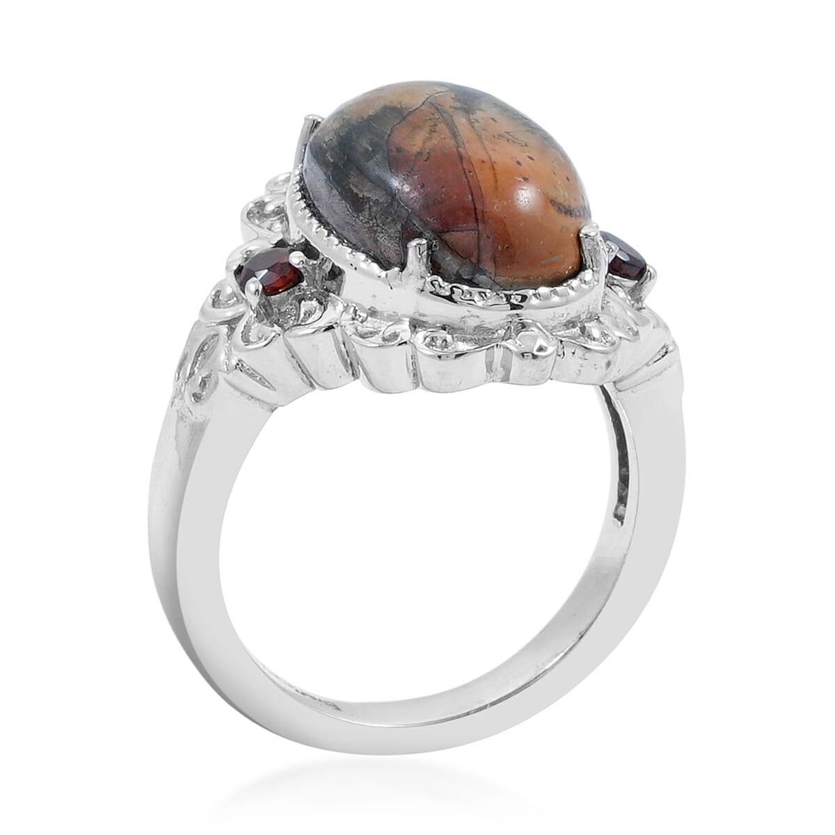 EverTrue Venus Jasper and Mozambique Garnet 6.00 ctw Ring in Stainless Steel (Size 6.0) image number 3