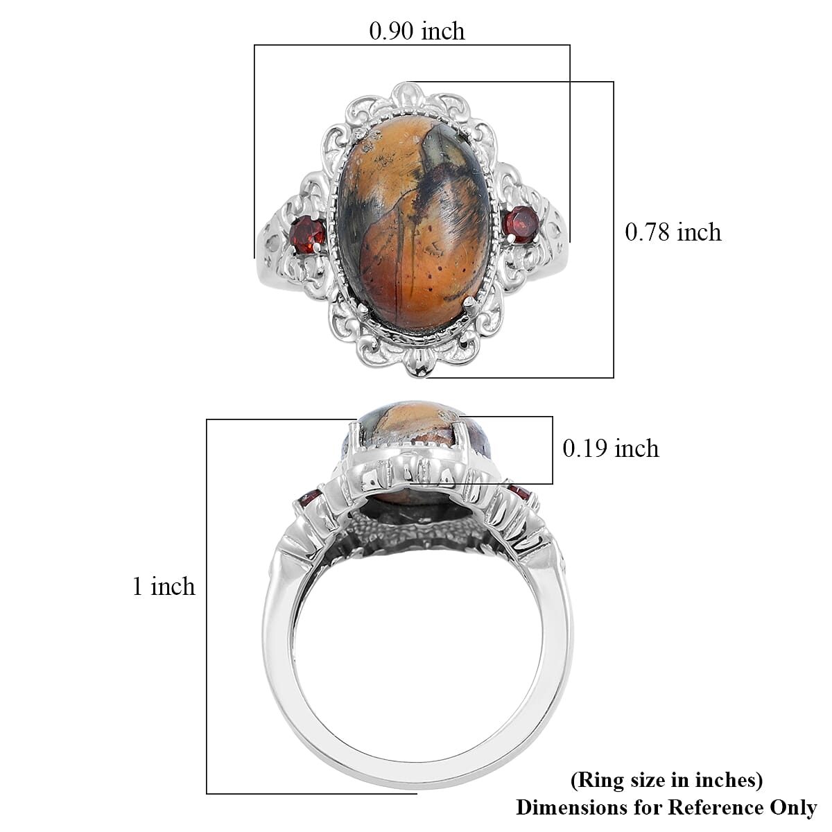 EverTrue Venus Jasper and Mozambique Garnet 6.00 ctw Ring in Stainless Steel (Size 6.0) image number 4