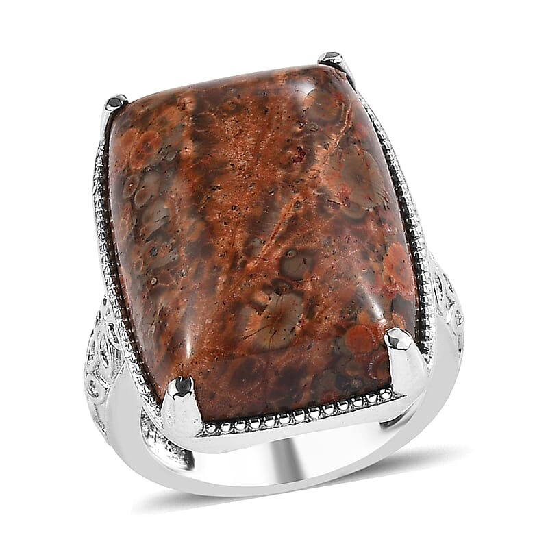 EverTrue Poppy Jasper Solitaire Ring in Stainless Steel 26.50 ctw (Size 10.0)
