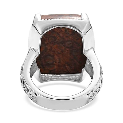 EverTrue Poppy Jasper Solitaire Ring in Stainless Steel 26.50 ctw (Size 10.0)