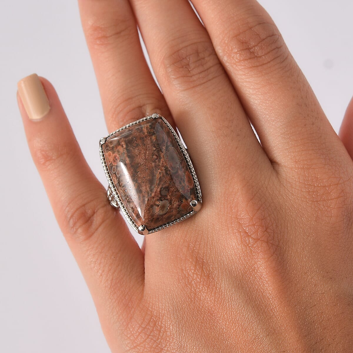 EverTrue Poppy Jasper 26.50 ctw Solitaire Ring in Stainless Steel (Size 11.0)  image number 2