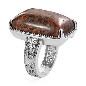 EverTrue Poppy Jasper Solitaire Ring in Stainless Steel 26.50 ctw (Size 11.0)