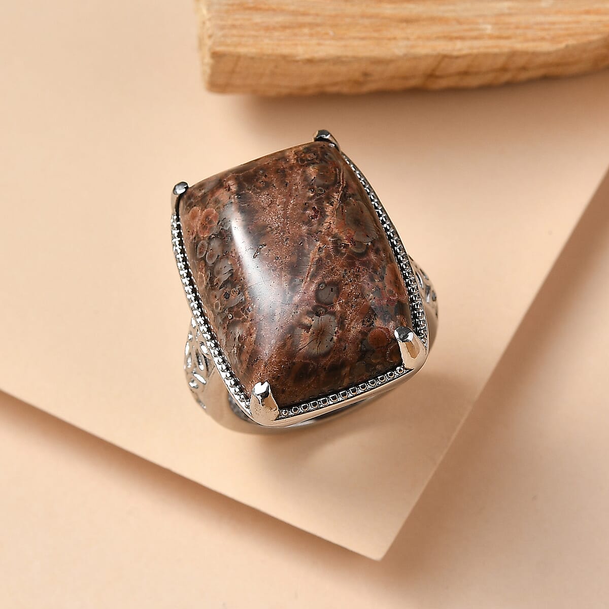 EverTrue Poppy Jasper 26.50 ctw Solitaire Ring in Stainless Steel (Size 7.0) image number 1