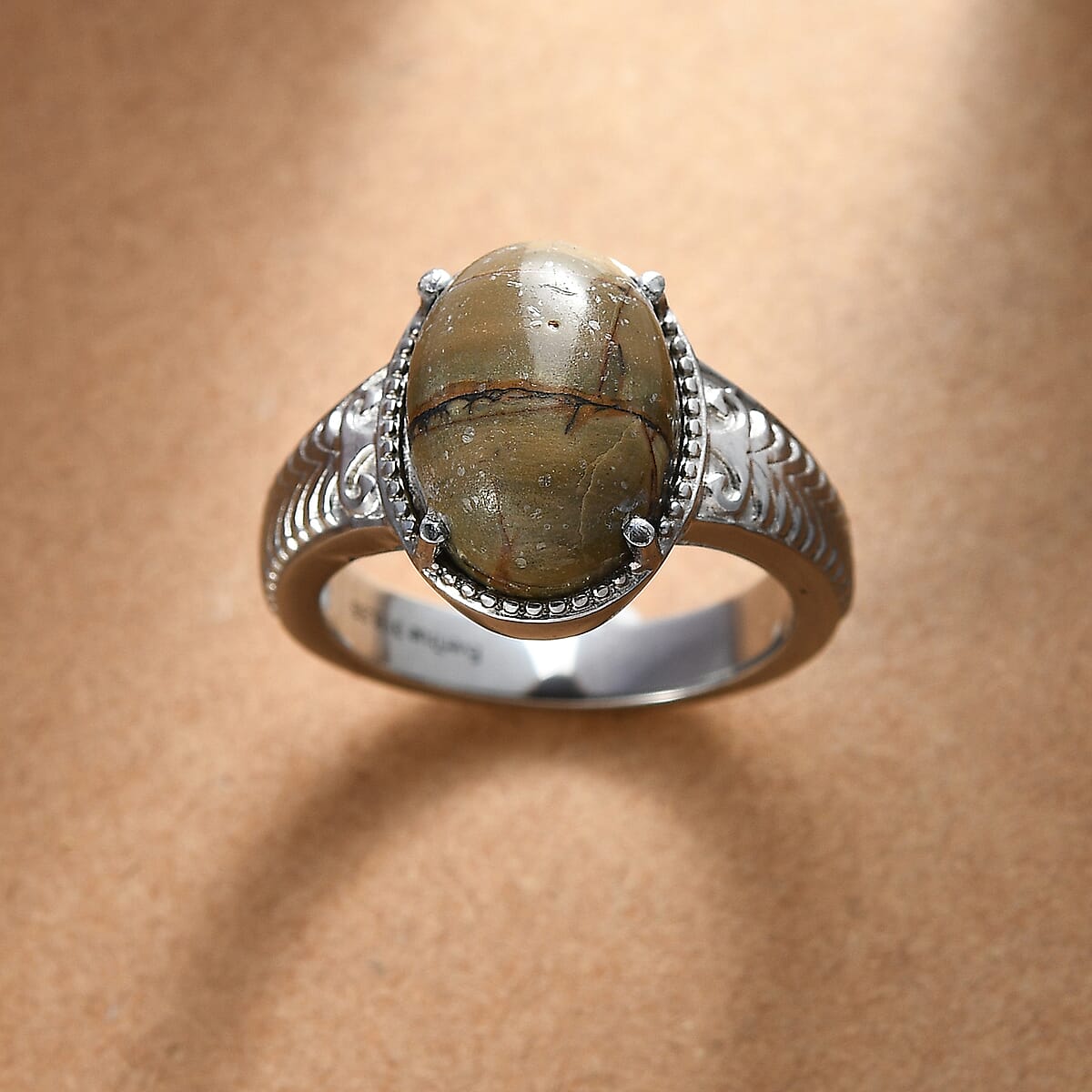 EverTrue Venus Jasper 5.80 ctw Solitaire Ring in Stainless Steel (Size 9.0)  image number 1