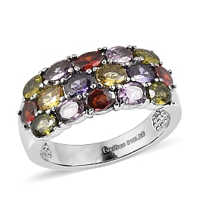 EverTrue Simulated Multi Diamond Ring in Stainless Steel 3.75 ctw (Size 5.0)