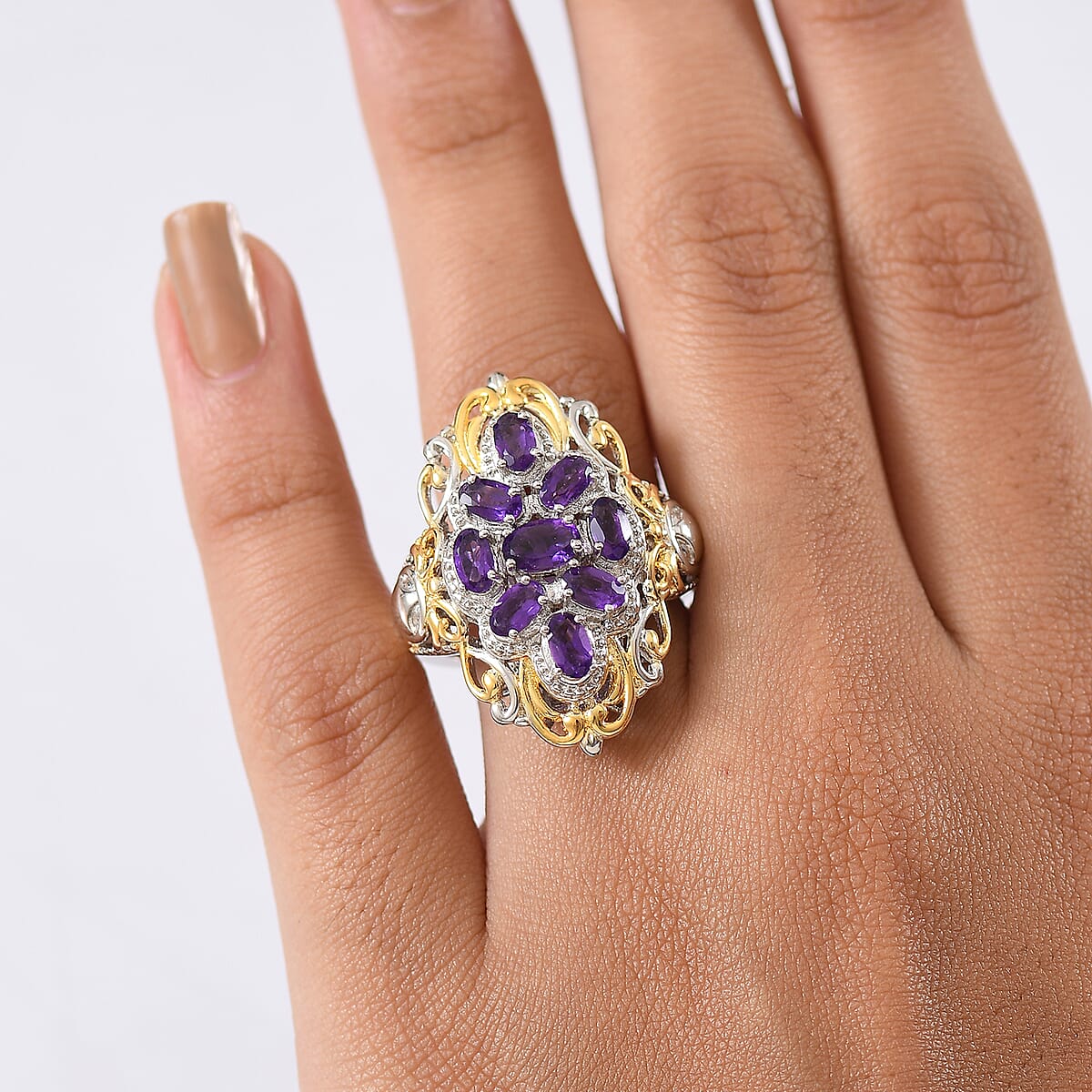 EverTrue African Amethyst Ring in 18K YG Plated and Platinum Bond (Size 10.0) 2.25 ctw image number 2