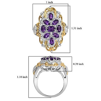 EverTrue African Amethyst 2.25 ctw Ring in 18K YG Plated and Platinum Bond (Size 10.0)