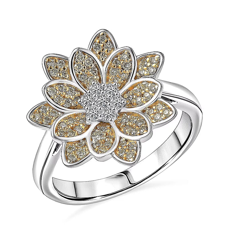 Luxuriant Lab Grown Diamond and Lab Grown Yellow Diamond (IR) SI 0.50 ctw Sunflower Radiance Ring in Rhodium Over Sterling Silver (Size 10.0)