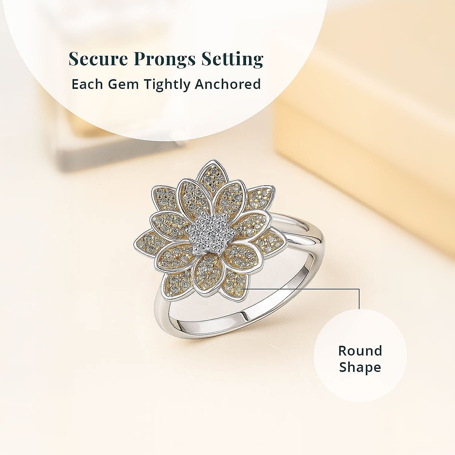 Luxuriant Lab Grown Diamond and Lab Grown Yellow Diamond (IR) SI 0.50 ctw Sunflower Radiance Ring in Rhodium Over Sterling Silver (Size 10.0)
