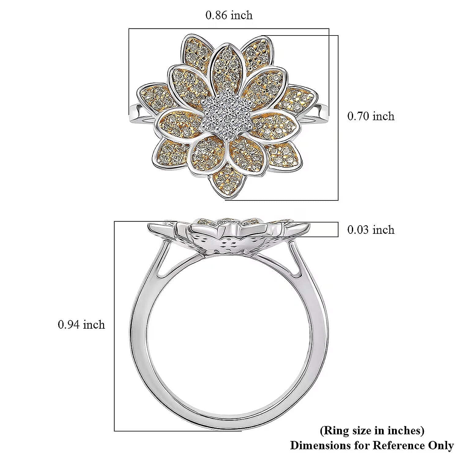 Luxuriant Lab Grown Diamond and Lab Grown Yellow Diamond (IR) SI 0.50 ctw Sunflower Radiance Ring in Rhodium Over Sterling Silver (Size 10.0)