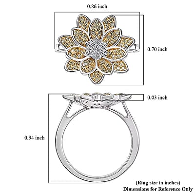 Luxuriant Lab Grown Diamond and Lab Grown Yellow Diamond (IR) SI 0.50 ctw Sunflower Radiance Ring in Rhodium Over Sterling Silver (Size 10.0)