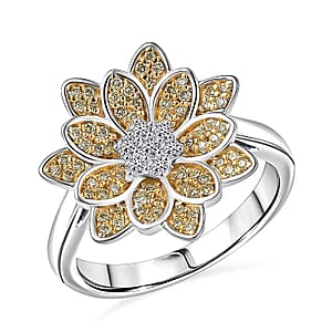 Luxuriant Lab Grown Diamond and Lab Grown Yellow Diamond (IR) SI 0.50 ctw Sunflower Radiance Ring in Rhodium Over Sterling Silver (Size 5.0) 