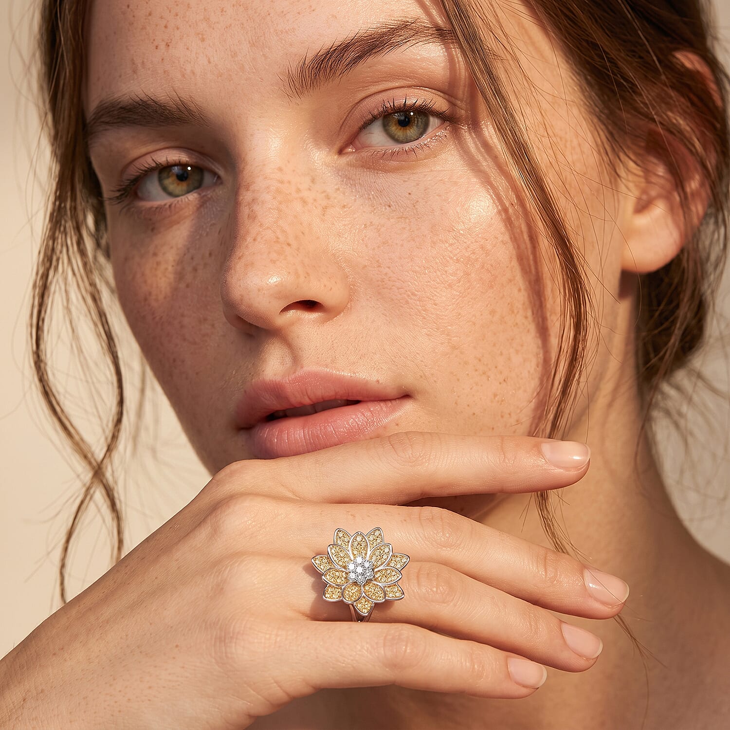 Luxuriant Lab Grown Diamond and Lab Grown Yellow Diamond (IR) SI 0.50 ctw Sunflower Radiance Ring in Rhodium Over Sterling Silver (Size 5.0) 