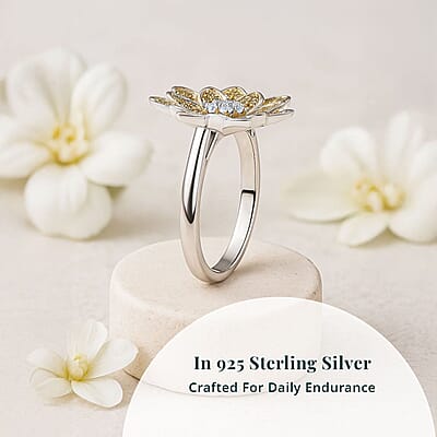 Luxuriant Lab Grown Diamond and Lab Grown Yellow Diamond (IR) SI 0.50 ctw Sunflower Radiance Ring in Rhodium Over Sterling Silver (Size 5.0) 