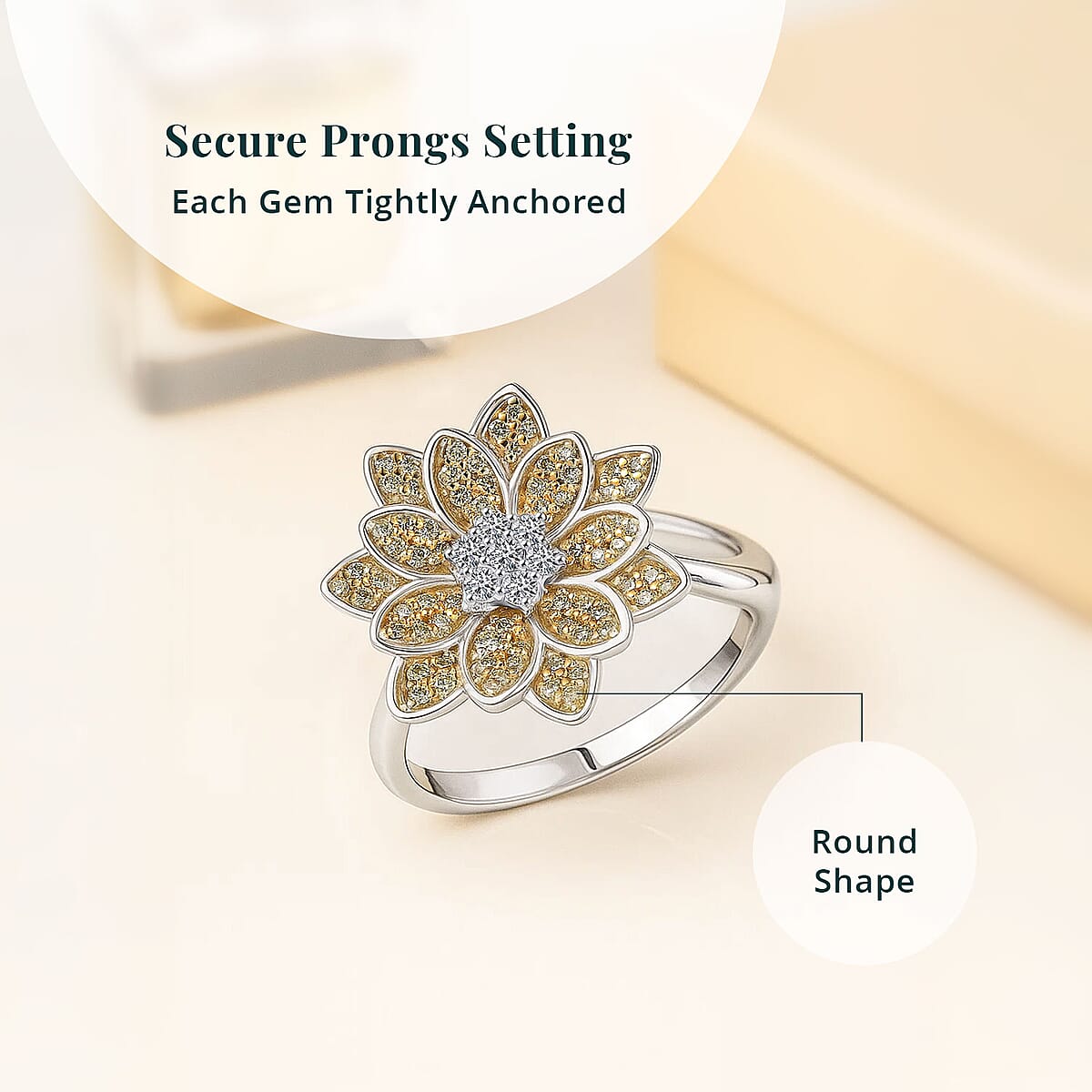 Luxuriant Lab Grown Diamond and Lab Grown Yellow Diamond (IR) SI 0.50 ctw Sunflower Radiance Ring in Rhodium Over Sterling Silver (Size 5.0)  image number 4