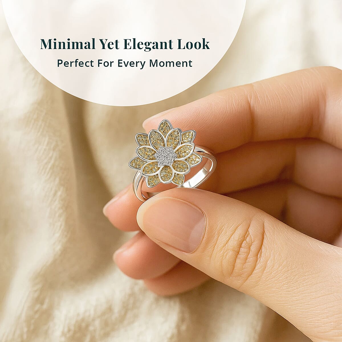 Luxuriant Lab Grown Diamond and Lab Grown Yellow Diamond (IR) SI 0.50 ctw Sunflower Radiance Ring in Rhodium Over Sterling Silver (Size 5.0)  image number 5