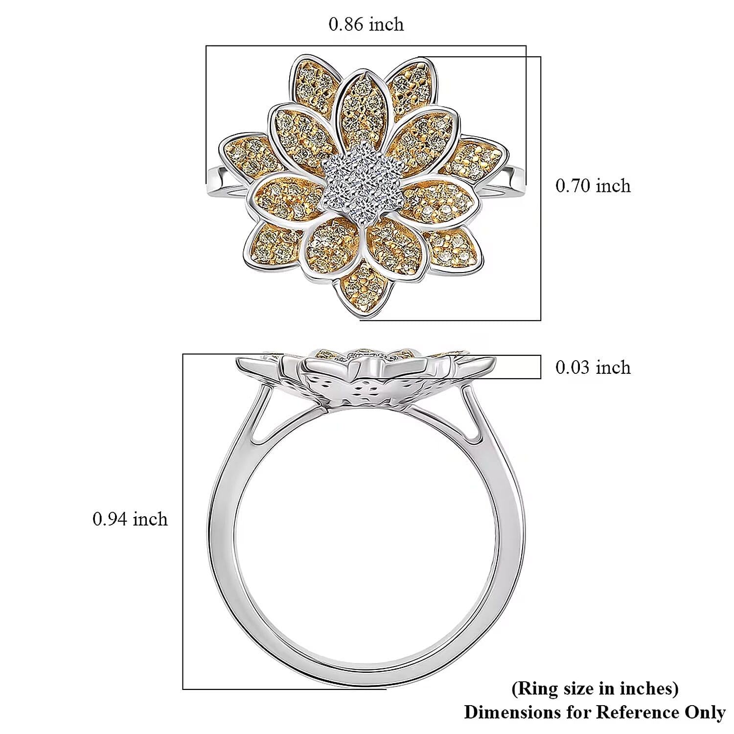 Luxuriant Lab Grown Diamond and Lab Grown Yellow Diamond (IR) SI 0.50 ctw Sunflower Radiance Ring in Rhodium Over Sterling Silver (Size 5.0) 