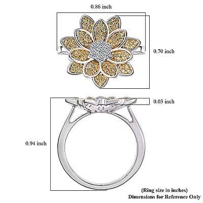 Luxuriant Lab Grown Diamond and Lab Grown Yellow Diamond (IR) SI 0.50 ctw Sunflower Radiance Ring in Rhodium Over Sterling Silver (Size 5.0) 