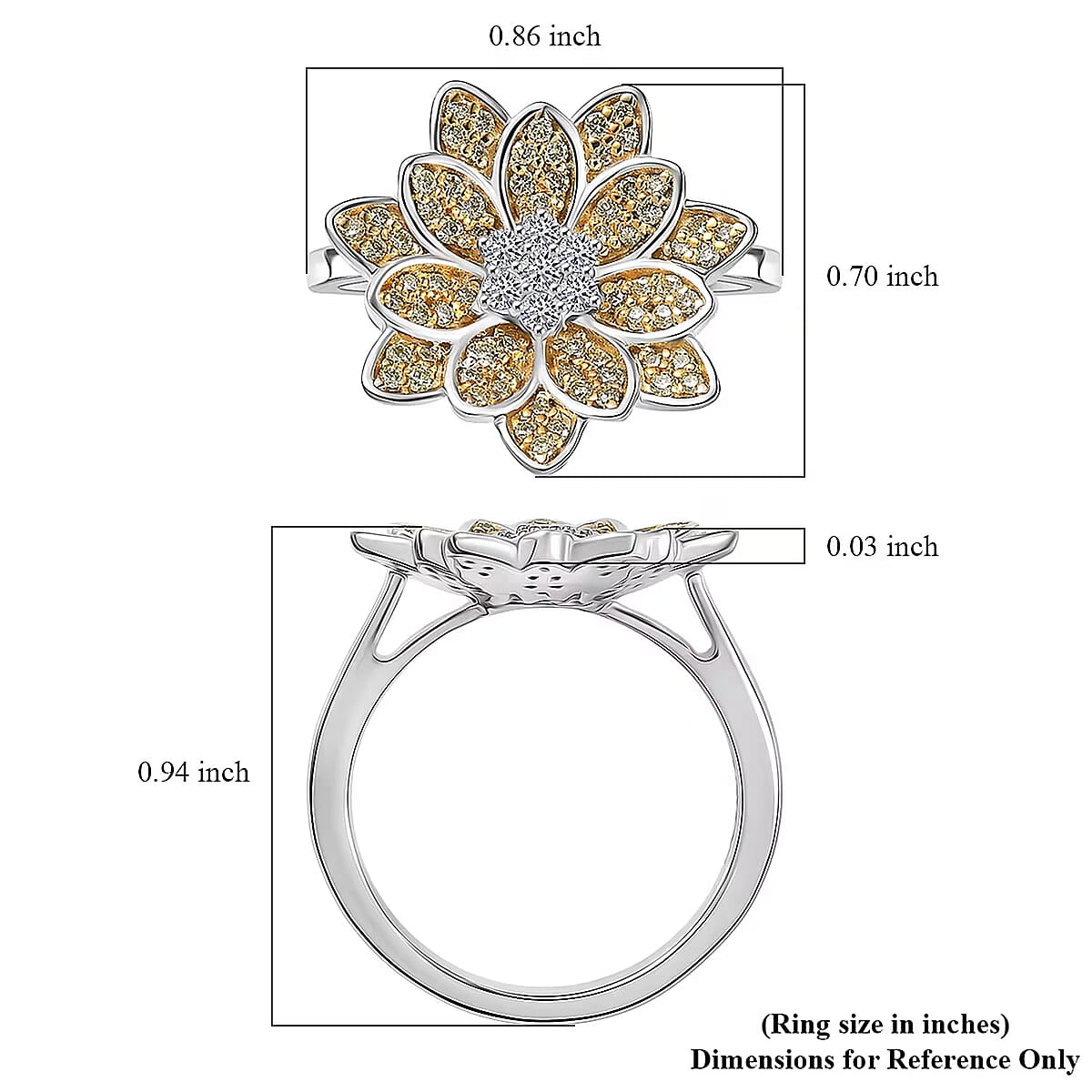 Luxuriant Lab Grown Diamond and Lab Grown Yellow Diamond (IR) SI 0.50 ctw Sunflower Radiance Ring in Rhodium Over Sterling Silver (Size 7.0)  image number 6
