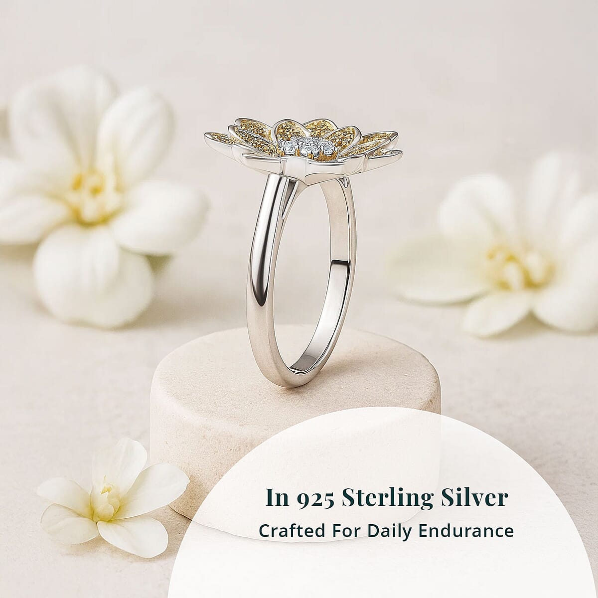 Luxuriant Lab Grown Diamond and Lab Grown Yellow Diamond (IR) SI 0.50 ctw Sunflower Radiance Ring in Rhodium Over Sterling Silver (Size 8.0) image number 2