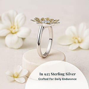 Luxuriant Lab Grown Diamond and Lab Grown Yellow Diamond (IR) SI 0.50 ctw Sunflower Radiance Ring in Rhodium Over Sterling Silver (Size 8.0)