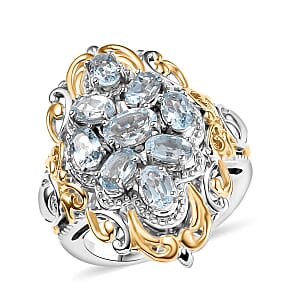 EverTrue Sky Blue Topaz Ring in 18K YG Plated and Platinum Bond (Size 5.0) 2.65 ctw