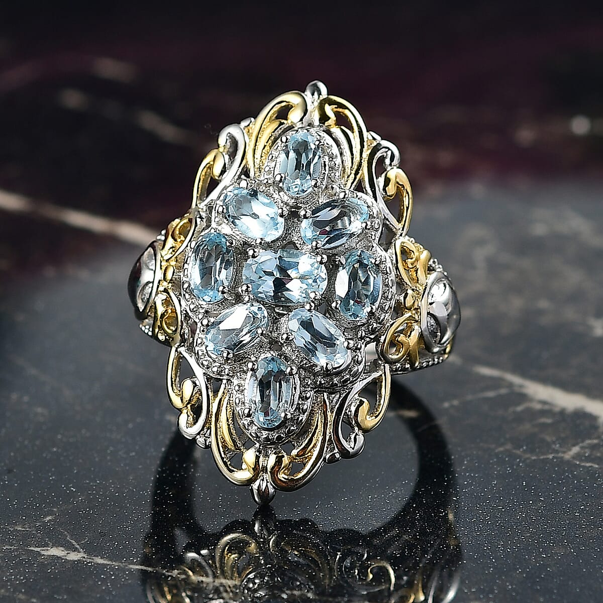 EverTrue Sky Blue Topaz Ring in 18K YG Plated and Platinum Bond (Size 5.0) 2.65 ctw image number 1