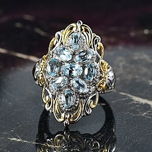 EverTrue Sky Blue Topaz Ring in 18K YG Plated and Platinum Bond (Size 7.0) 2.65 ctw