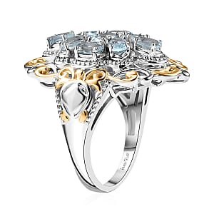 EverTrue Sky Blue Topaz Ring in 18K YG Plated and Platinum Bond (Size 7.0) 2.65 ctw