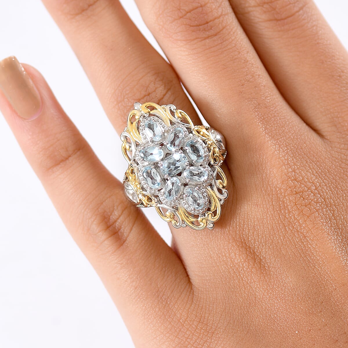 EverTrue Sky Blue Topaz Ring in 18K YG Plated and Platinum Bond (Size 9.0) 2.65 ctw image number 2