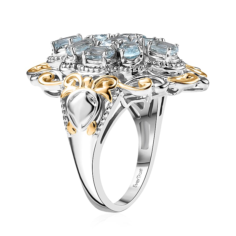EverTrue Sky Blue Topaz Ring in 18K YG Plated and Platinum Bond (Size 9.0) 2.65 ctw