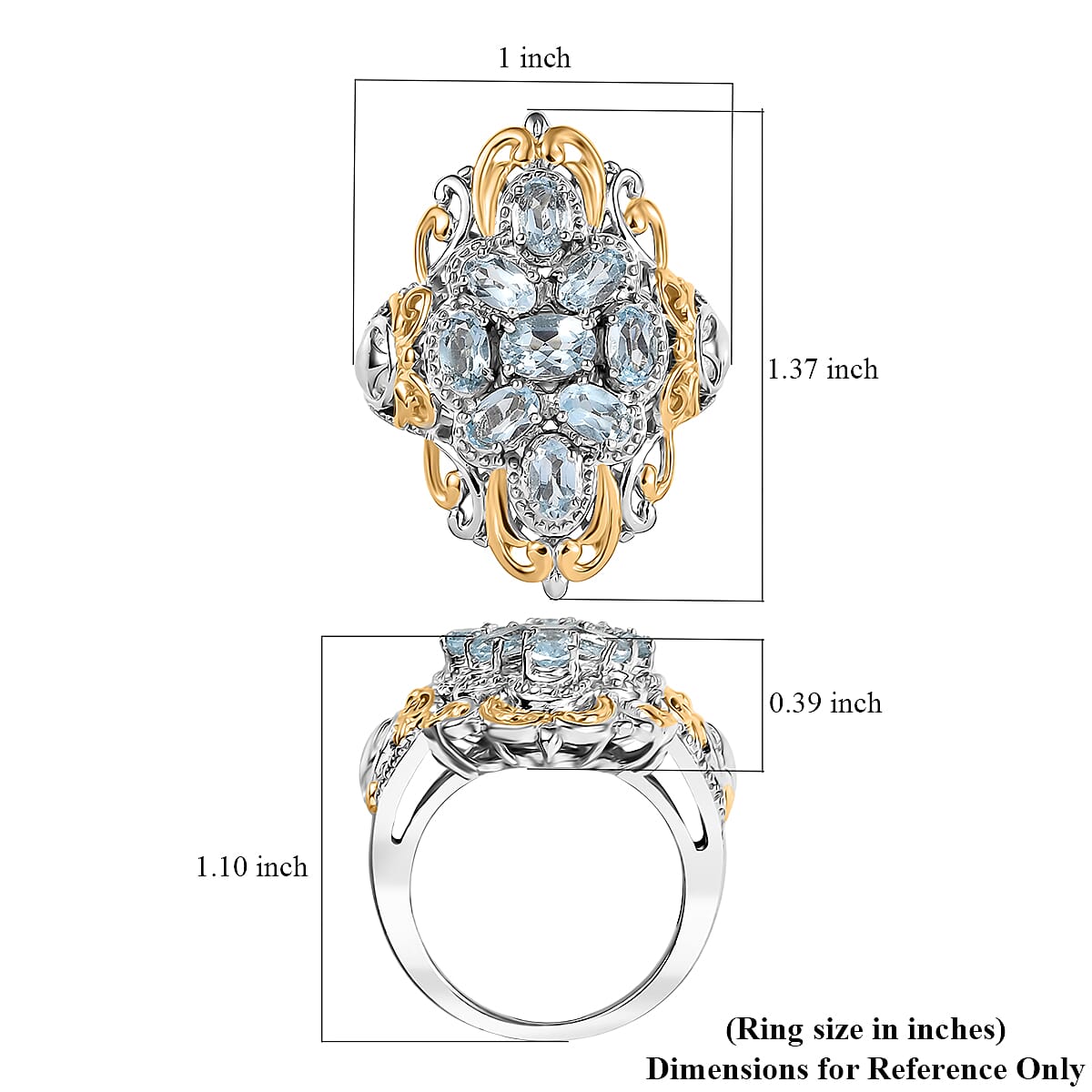 EverTrue Sky Blue Topaz Ring in 18K YG Plated and Platinum Bond (Size 9.0) 2.65 ctw image number 5