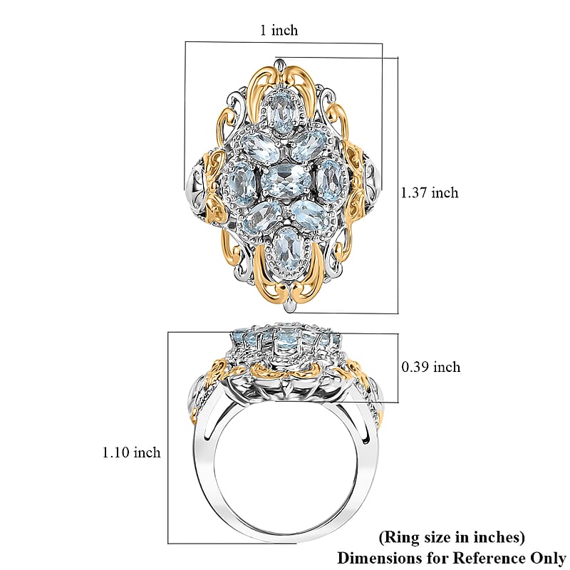 EverTrue Sky Blue Topaz Ring in 18K YG Plated and Platinum Bond (Size 9.0) 2.65 ctw