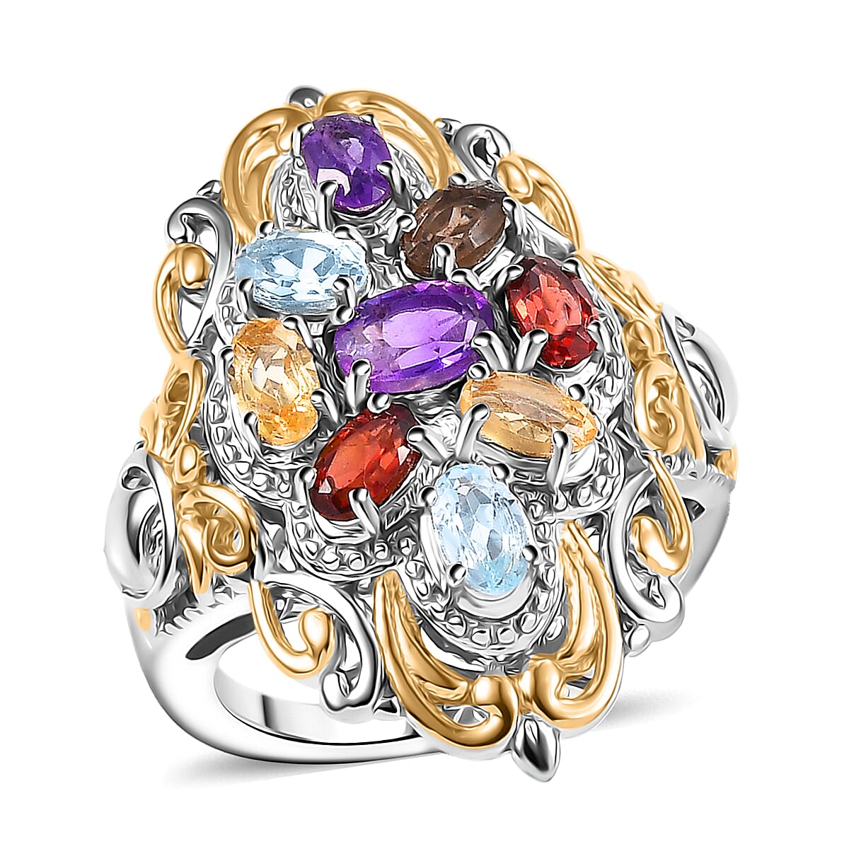 EverTrue Multi Gemstone 2.40 ctw Ring in 18K YG Plated and Platinum Bond (Size 10.0) image number 0