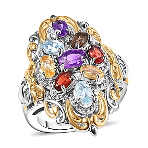 EverTrue Multi Gemstone 2.40 ctw Ring in 18K YG Plated and Platinum Bond (Size 10.0)
