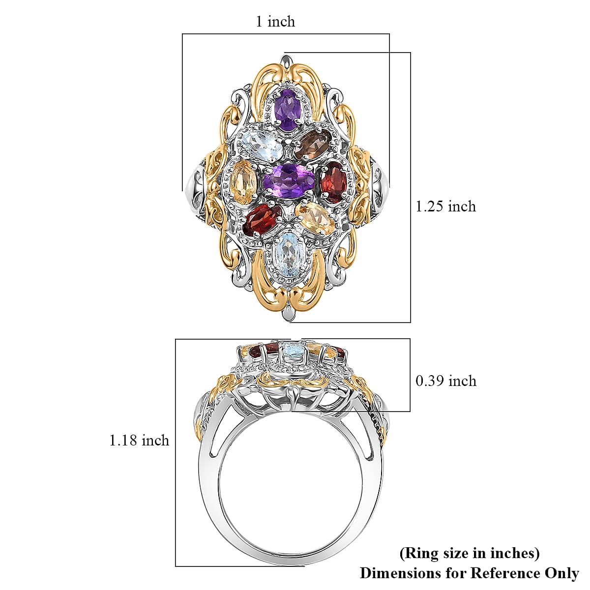 EverTrue Multi Gemstone 2.40 ctw Ring in 18K YG Plated and Platinum Bond (Size 10.0) image number 5