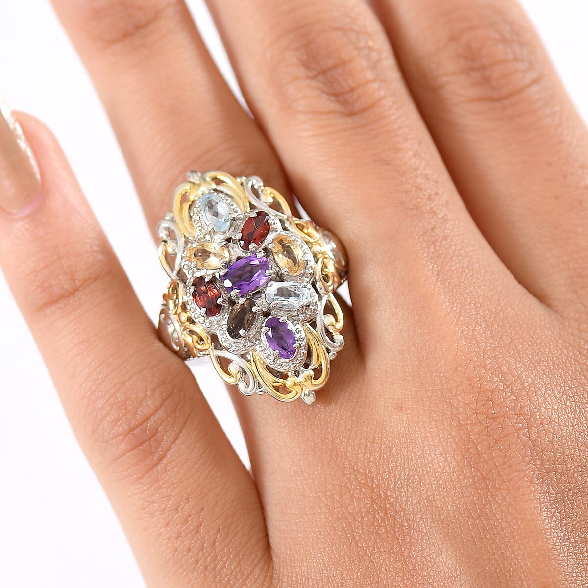 EverTrue Multi Gemstone Ring in 18K YG Plated and Platinum Bond (Size 5.0) 2.40 ctw image number 2