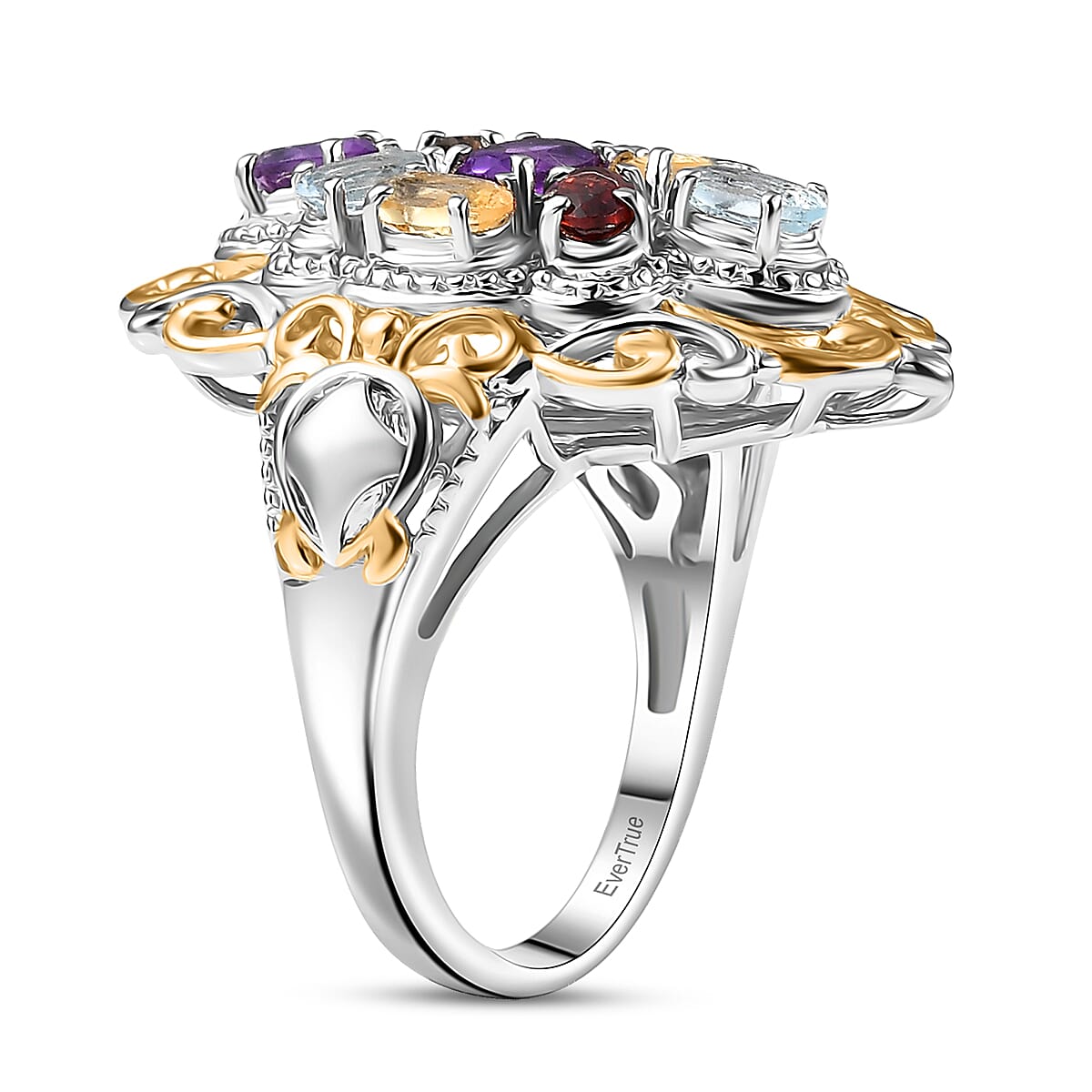 EverTrue Multi Gemstone Ring in 18K YG Plated and Platinum Bond (Size 5.0) 2.40 ctw image number 3