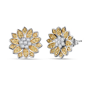 Luxuriant Lab Grown Diamond and Lab Grown Yellow Diamond (IR) (SI) 0.50 ctw Sunflower Radiance Earrings in Rhodium Over Sterling Silver