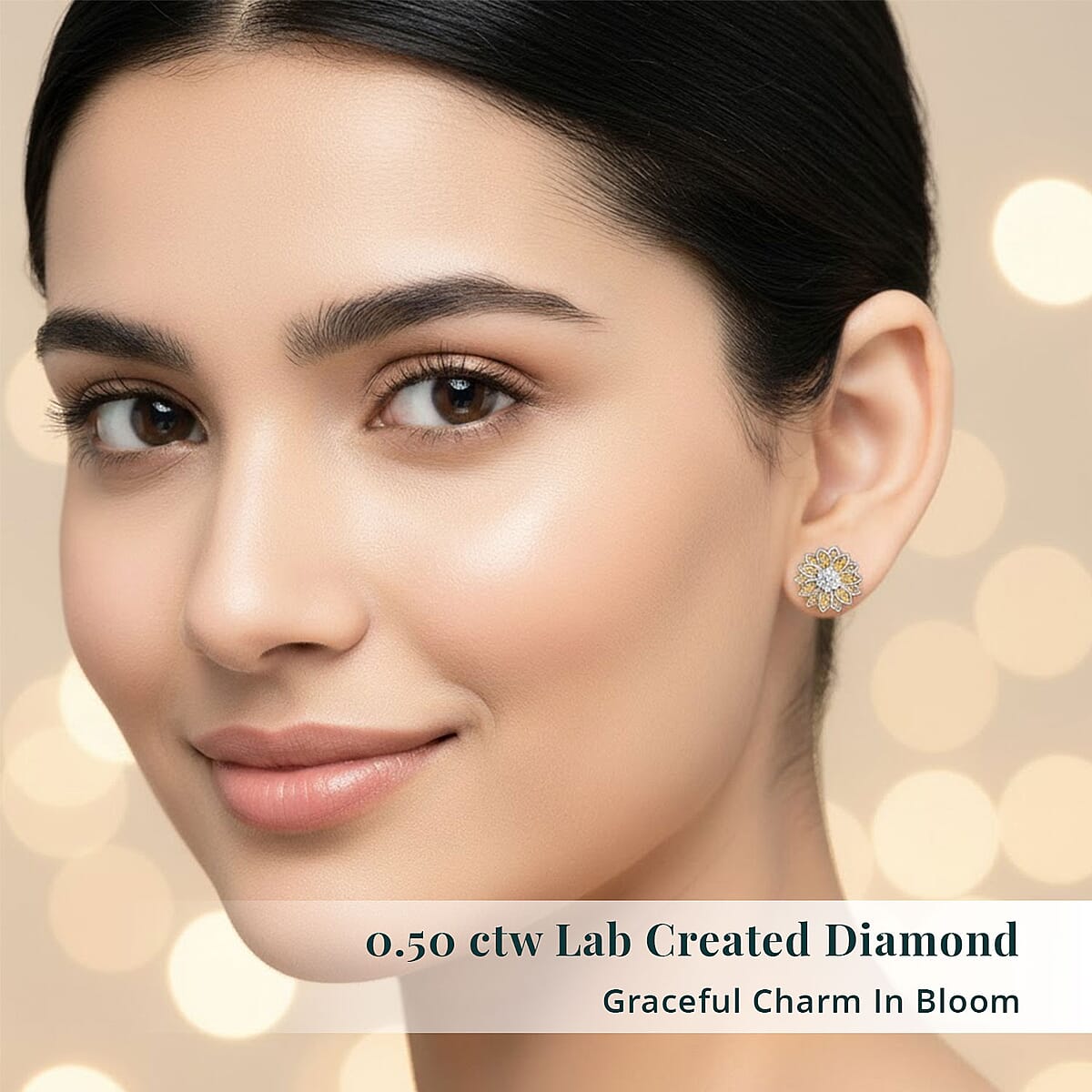 Luxuriant Lab Grown Diamond and Lab Grown Yellow Diamond (IR) (SI) 0.50 ctw Sunflower Radiance Earrings in Rhodium Over Sterling Silver image number 1