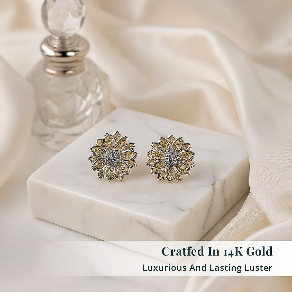 Luxuriant Lab Grown Diamond and Lab Grown Yellow Diamond (IR) (SI) 0.50 ctw Sunflower Radiance Earrings in Rhodium Over Sterling Silver image number 2