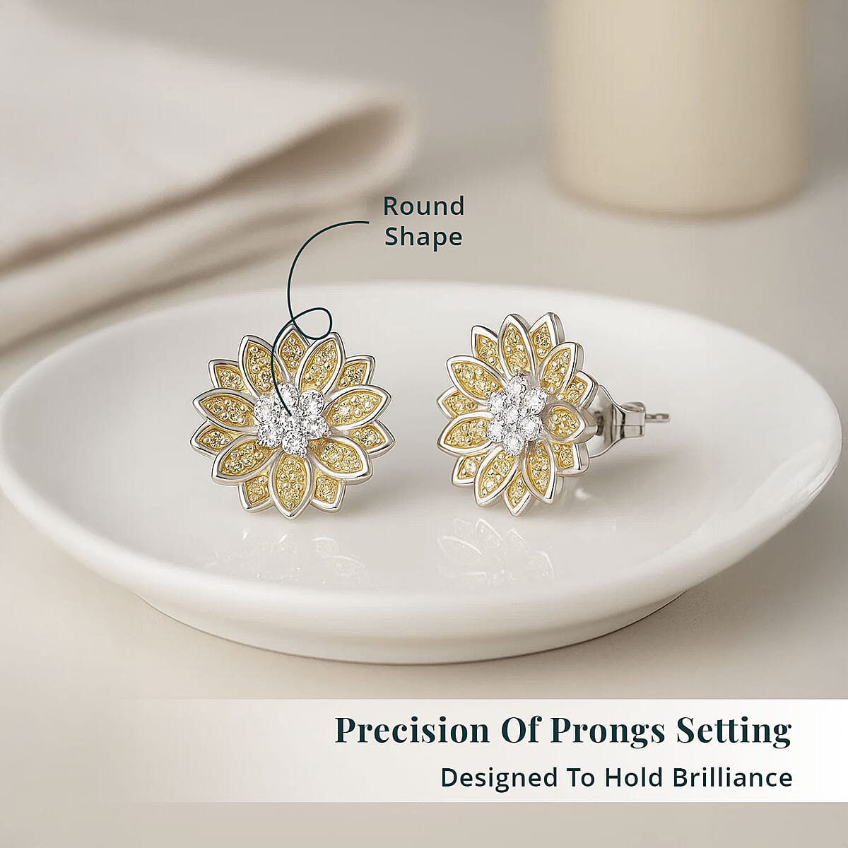 Luxuriant Lab Grown Diamond and Lab Grown Yellow Diamond (IR) (SI) 0.50 ctw Sunflower Radiance Earrings in Rhodium Over Sterling Silver image number 4