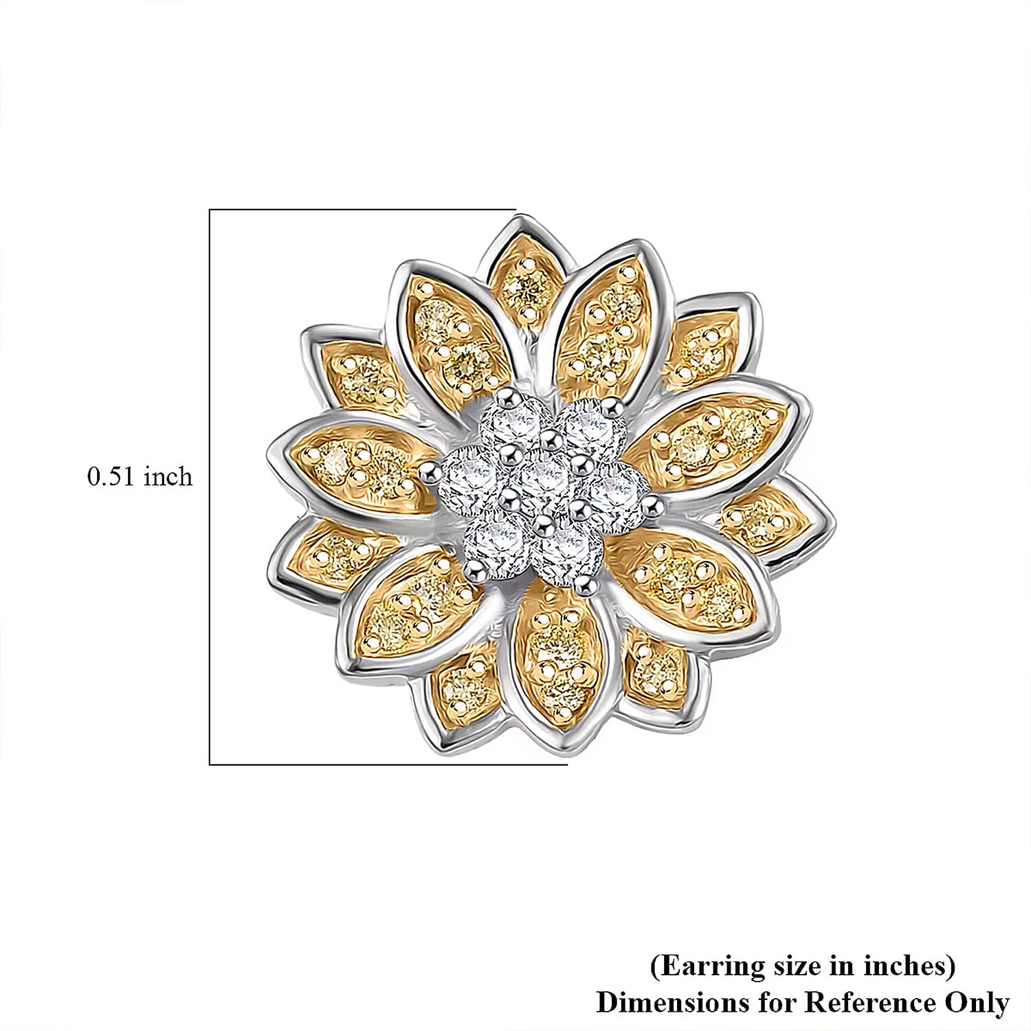 Luxuriant Lab Grown Diamond and Lab Grown Yellow Diamond (IR) (SI) 0.50 ctw Sunflower Radiance Earrings in Rhodium Over Sterling Silver