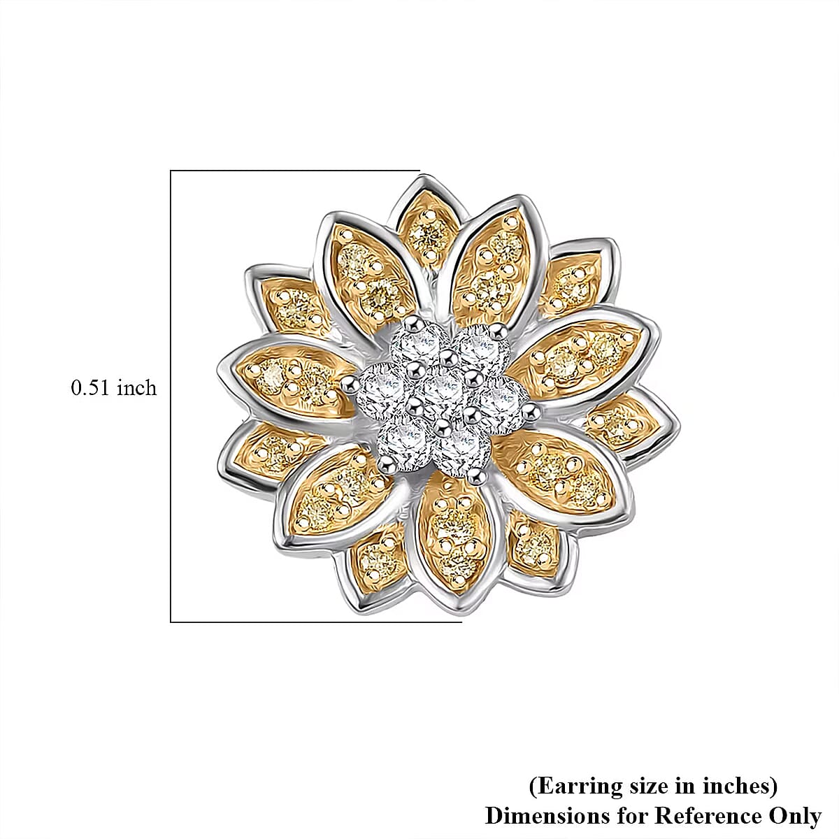 Luxuriant Lab Grown Diamond and Lab Grown Yellow Diamond (IR) (SI) 0.50 ctw Sunflower Radiance Earrings in Rhodium Over Sterling Silver image number 6