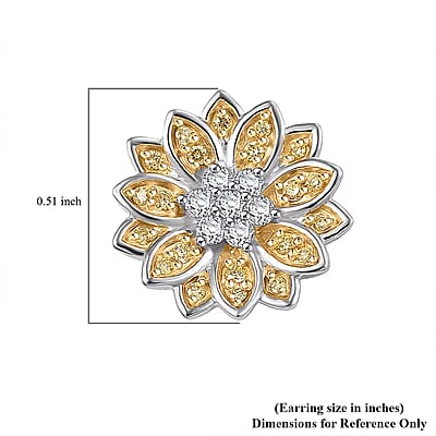 Luxuriant Lab Grown Diamond and Lab Grown Yellow Diamond (IR) (SI) 0.50 ctw Sunflower Radiance Earrings in Rhodium Over Sterling Silver