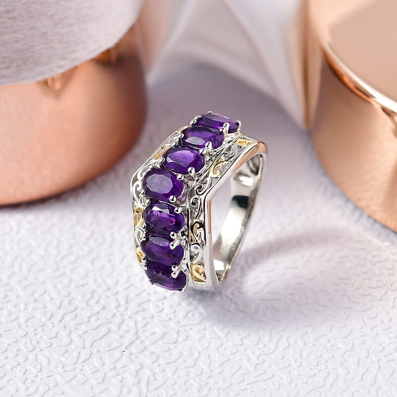 EverTrue African Amethyst 4.40 ctw Ring in 18K YG Plated and Platinum Bond (Size 10.0)