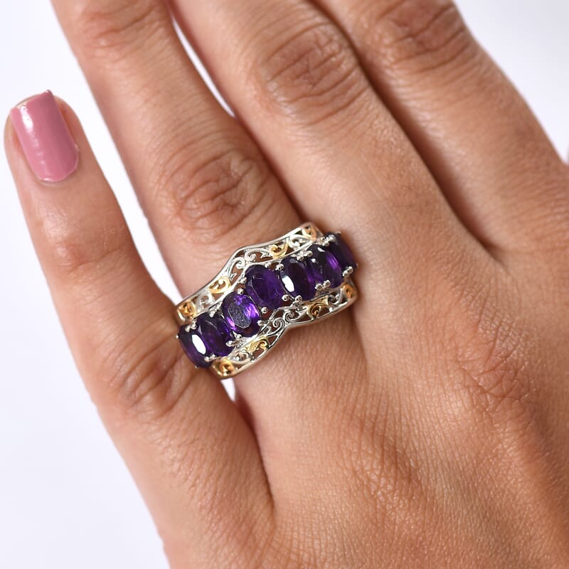 EverTrue African Amethyst 4.40 ctw Ring in 18K YG Plated and Platinum Bond (Size 10.0)