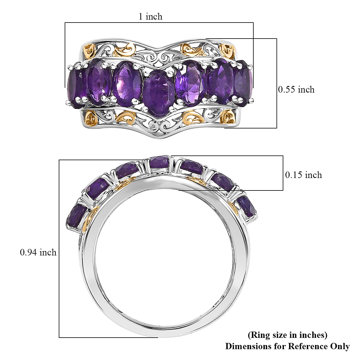 EverTrue African Amethyst 4.40 ctw Ring in 18K YG Plated and Platinum Bond (Size 10.0)