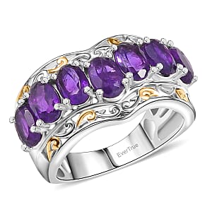 EverTrue African Amethyst 4.40 ctw Ring in 18K YG Plated and Platinum Bond (Size 9.0)