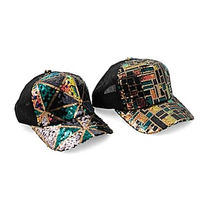 Tamsy Black with Multi 2pcs Set Sequin Cap (22.83 In)